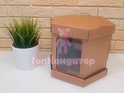 Коробка для торта 21,5 см*24,5 см*20 см крафт "6 граней"
