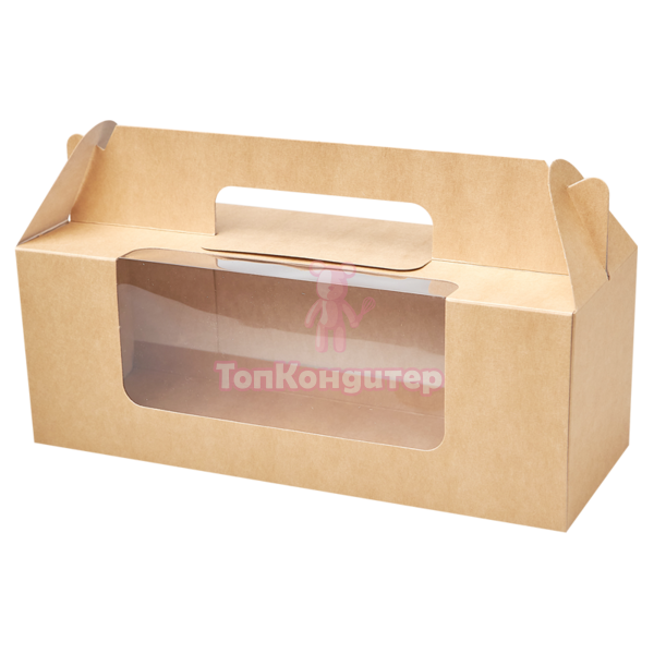 Коробка на 3 капкейка крафт с ручкой