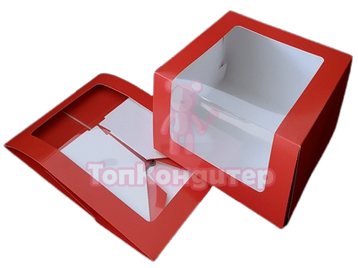 Коробка для торта 23,5 см*23,5 см*11,5 см с окном красный