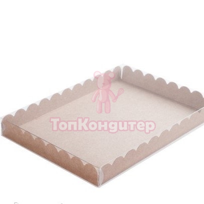 Коробка для пряников 25 см*15 см*3,5 см крафт с прозрачной крышкой